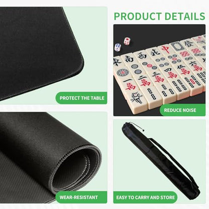 Mahjong Mat, Mahjong Table Mat with Black Carrying Bag, Rubber Anti Slip Game Mat and Noise Reducing Table Cover for Mahjong, Dominoes, Poker, Card, Board Games (Black, 31.5 Inches) - color: Black