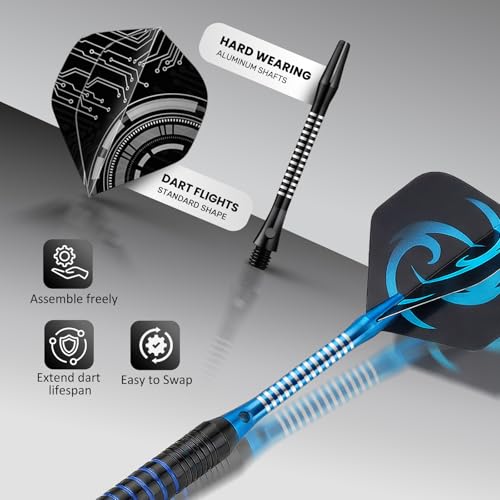 12Pcs Soft Tip Darts, 18 Gram Plastic Tip Dart Sets with 4 Color Aluminum Shafts 8 Style Flights, Replace the Dart Head, Ideal for Beginners & Pros Home/Bar/Competition
