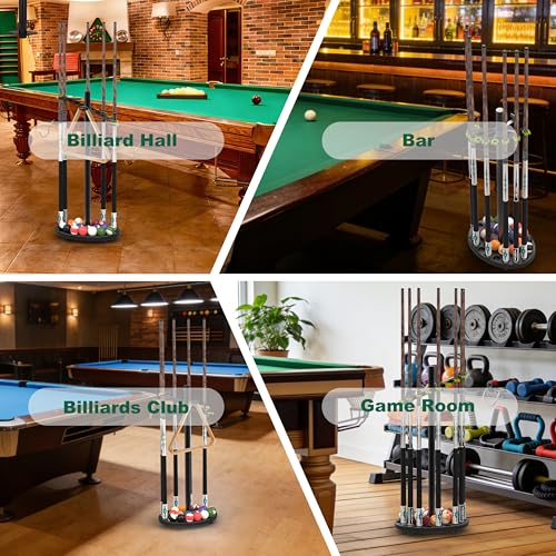 Hikeen Heavy Duty Pool Stick Holder Holds 10 Sticks with Steel Frame,Simple Installation and Storage Organizer Pool Cue Holder,Mental Pool Cue Rack for Game Room, Billiard Club