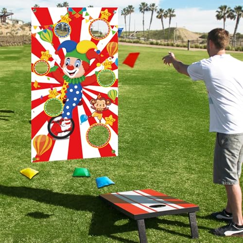TONIFUL Carnival Toss Game Banner with 4 Bean Bags 6 Holes for Party, Indoor Outdoor Activities,Throwing Carnival Theme Party,Adults Birthday