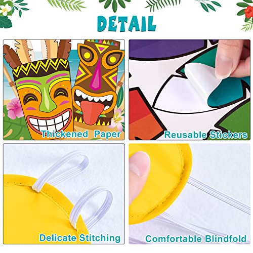WERNNSAI Hawaiian Party Game - Pin The Feather on The Tiki Hawaiian Party Decorations Luau Pin Games 21’’ x 28’’ Aloha Poster with 24 Pcs Stickers for Summer Tropical Beach Pool Activities - style: Hawaiian