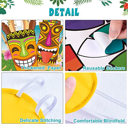 WERNNSAI Hawaiian Party Game - Pin The Feather on The Tiki Hawaiian Party Decorations Luau Pin Games 21’’ x 28’’ Aloha Poster with 24 Pcs Stickers for Summer Tropical Beach Pool Activities - style: Hawaiian
