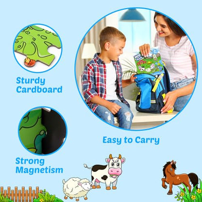 Kasfalci Magnetic Puzzles for Toddlers 3-5,36 Pieces Travel Puzzles Games for Kids,Airplane Car Road Trip Activities,Activity Book,Animal Magnet Toys for 3 4 5 6 Year Old Boys Girls Birthday - color: Blue