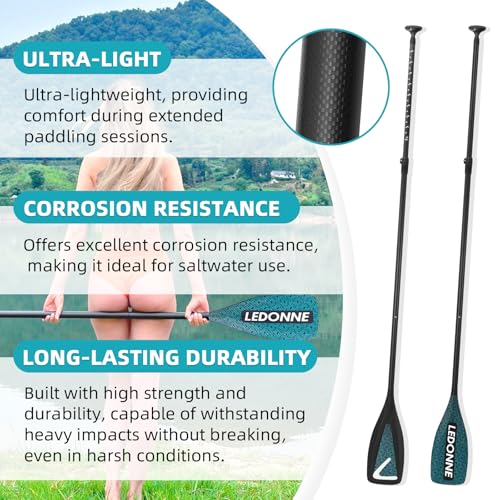 LEDONNE Carbon SUP Paddles 3 Piece Adjustable Stand Up Paddle Board Paddles Lightweight Carbon Fiber Shaft Floating Portable Paddle Oar, Black