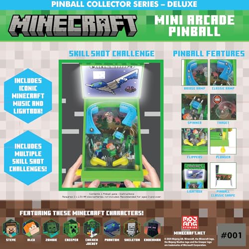 Minecraft: Mini Arcade Pinball - Deluxe Collector Series, Lights & Sounds, Classic Tabletop Game, Skill Shot Challenges, Licensed Toy, Adults-Kids 3+