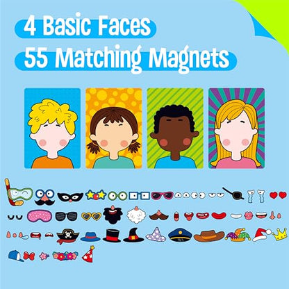 SpriteGru Magnetic Face Games, 55 PCS Giggle Face Magnetic Play Set-4 Basic Faces, Mix & Match Magnets, Endless Combinations Perfect Fun Travel Game for Kids