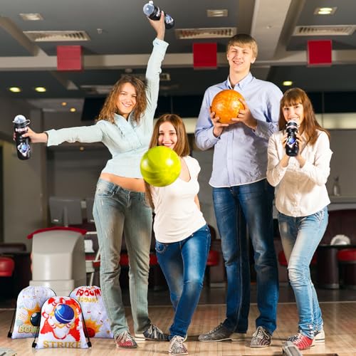 Hosuly 12 Pack Bowling Party Favors Set, Bowling Drawstring Bags & 24 oz Water Bottles, Kids Birthday Party Supplies, Bulk Plastic Sport Water Bottle, Goodie Bag for School Reward Gym Team Gifts