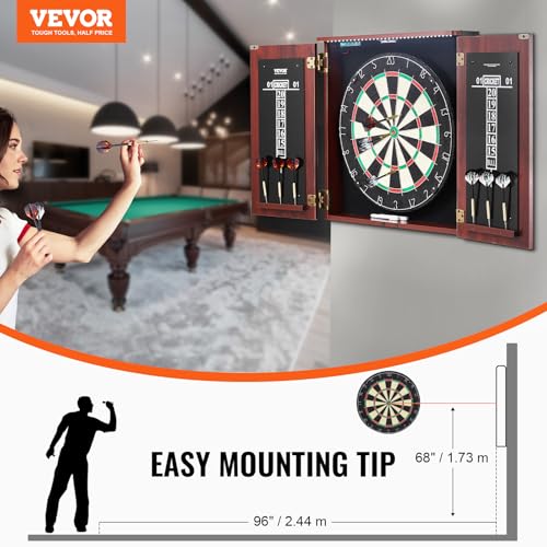 VEVOR Dart Board Cabinet Set, Multiple Styles Ready-to-Play Bundle Official Size, Steel Tip Dart Hideaway Cabinet, Features Easy Assembly, Complete with All Accessories, Perfect for Cricket Games - size: 43.3" x 21.3" x 4.3", style: Hideaway Style w/Light