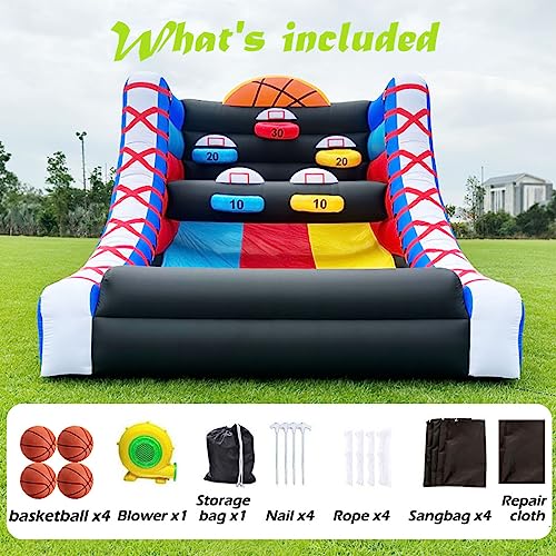 Inflatable Basketball Hoop Shot Inflatable Party Basketball Interactive Game | 10' L x 13' W x 10' H | with 5 Hoops, 4 Balls, Air Blower, Stakes for School Events