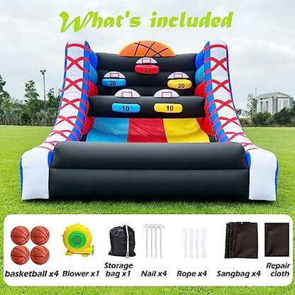 Inflatable Basketball Hoop Shot Inflatable Party Basketball Interactive Game | 10' L x 13' W x 10' H | with 5 Hoops, 4 Balls, Air Blower, Stakes for School Events