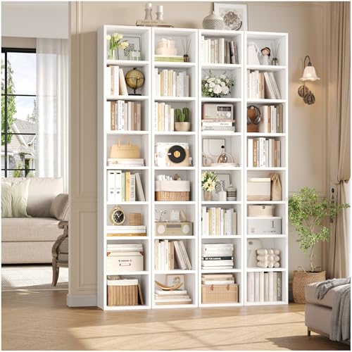 FOTOSOK White Bookshelf 8-Tier Narrow Bookshelf, 11.6 X 9.3 X 70.9 Tall CD DVD Media Tower Rack with 4 Adjustable Shelves, Tall Narrow Bookcase Slim Display Bookshelf with Cube Storage for Home Office - color: White
