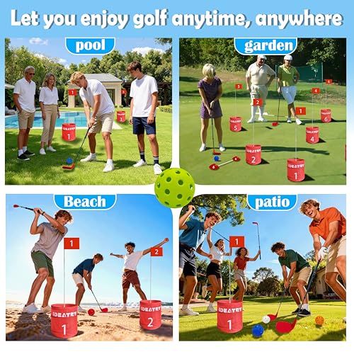 Ultimate 6 Holes Backyard Outdoor Golf Games with 2 Adjustable Clubs, Lawn Golf Game for Adults to Practice, Idea for Camping/Party/Beach