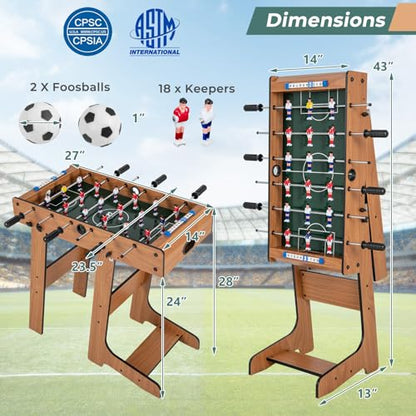 KOTEK Folding Foosball Table, 27 Inch Football Game Table with 2 Mini Balls, Soccer Table Game for Kids Adults Family Game Night, Space Saving for Indoor Game Room Home