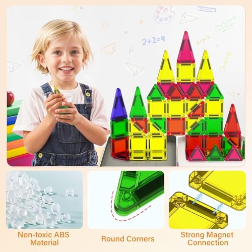 46PCS Mini Magnetic Tiles, Magnetic Tiles Travel Set with Case, STEM Educational Building Set Construction Toys for Kids Ages 3+, Portable Building Toys for Toddlers, Boys & Girls Birthday Gift - style: 46 PCS