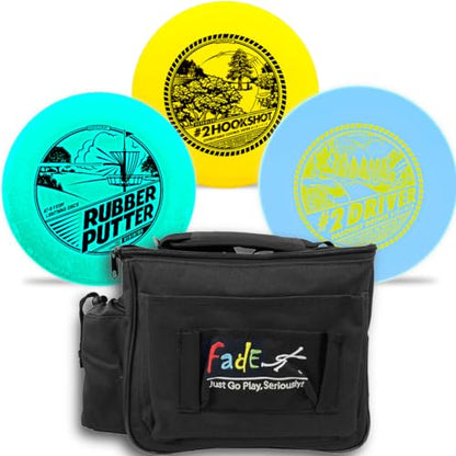 Lightning Disc Golf Starter Set – 3 Discs & Fade Lite Shoulder Bag (Black) – Includes #2 Hookshot, Rubber Putter, #2 Driver (Sure Grip Plastic, Colors Vary) (Rubber Putter & #2 Driver Float on Water)