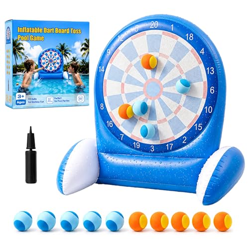 Inflatable Dart Board Water Game for Kids - Pool Toys with Sticky Balls, Safe PVC Material, Add Water for Stability, Includes 10 Balls & Air Pump, Ages 3-12 Family Outdoor Fun