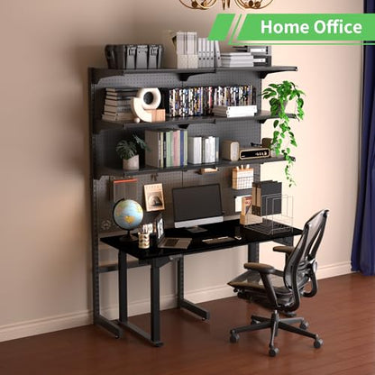 X-Win Gaming Free Standing Pegboard, Home Office Metal Standing Shelf Units for Desk, Floor Display Shelf Organizer with 28 Pieces Accessories for Bedroom