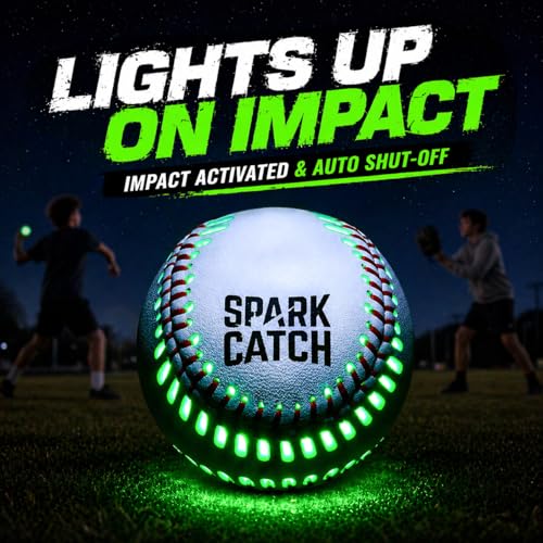 SPARK CATCH Light Up Baseball, Glow in The Dark Baseball, Sports Gear Accessories Gifts for Boys 8 9 10 11 12 13 14 15 Years Old, Kids Teens All Ages Gift Ideas - color: Neon Green