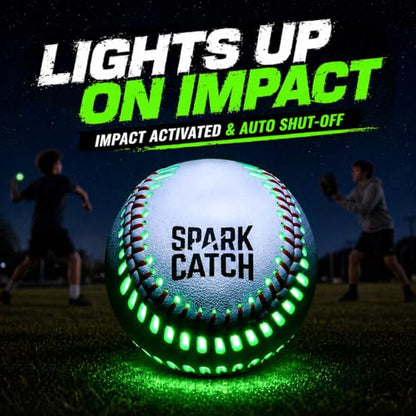 SPARK CATCH Light Up Baseball, Glow in The Dark Baseball, Sports Gear Accessories Gifts for Boys 8 9 10 11 12 13 14 15 Years Old, Kids Teens All Ages Gift Ideas - color: Neon Green