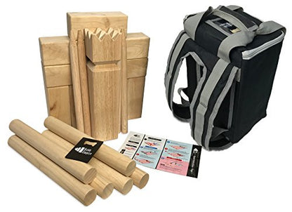 Premium Size Hardwood Kubb Yard Game Set with Backpack, Instruction Card, and Bottle Opener