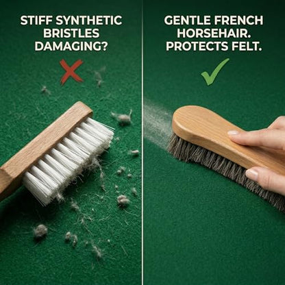 Soft Horsehair Surface Care Tool - Professional Billiard Table Cleaner with U-Shaped Dense Bristles - Ergonomic Wood Handle for Luxury Furniture, Auto Leather, Carpet and Garment Dusting (12 INCH)