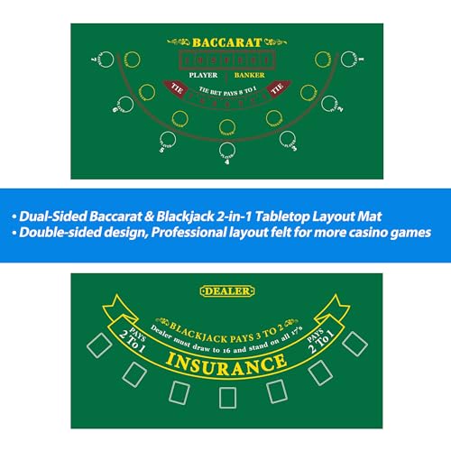 GSE Games & Sports Expert 36" x 72" Double-Sided Casino Layout Felt, Las Vegas Style Tabletop Mat for Parties, Home Entertainment, Poker Game Night - style: Blackjack&Baccarat