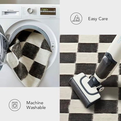 EVERGRACE Checkered Plaid Area Rug 5x7, Soft Faux Wool Rugs Washable Anti Slip Rugs Large Rug Carpet for Entryway Bedroom Living Room Hallway Kitchen Dining Room and Laundry Room, Black - color: Black, size: 5' x 7' (Rectangular)