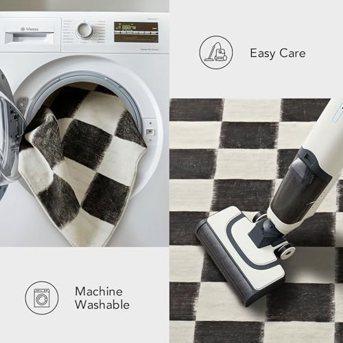 EVERGRACE Checkered Plaid Area Rug 9x12, Soft Fuzzy Faux Wool Rugs Washable Anti Slip Rugs Large Rug Carpet for Entryway Bedroom Living Room Hallway Kitchen and Laundry Room, Black and White - color: Black, size: 9' x 12' (Rectangular)