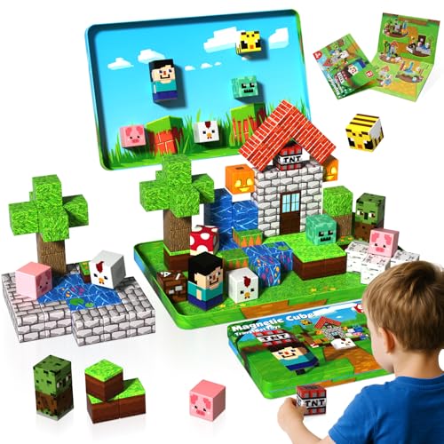 Mini Magnetic Blocks with Iron Box, 60 PCS Travel Magnetic Building Blocks, STEM Educational Building Set Construction Toys for Kids Ages 3+, Building Toys for Toddlers Boys & Girls Birthday Gift