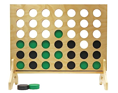Giant 4 in a Row Game for Family & Adults – Tailgating Pros Jumbo Natural Wooden Four in a Row Indoor Outdoor Yard Game for Family Party Fun, Portable Activities for Patio, Backyard, and Camping - color: Kelly / Black