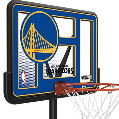 Lifetime NBA Golden State Warriors Portable Basketball Hoop, Adjustable Height 7.5-10 Ft, 44 Inch Shatterproof Fusion Backboard, Base with Wheels - color: Golden State Warriors