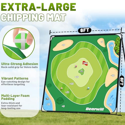 Bearwill Golf Chipping Game 70×70'', Outdoor Backyard Game Beach Golf Game for Adults, Heavy-Duty Metal Base, 32 Velcro Balls, Golf Gifts for Golfers