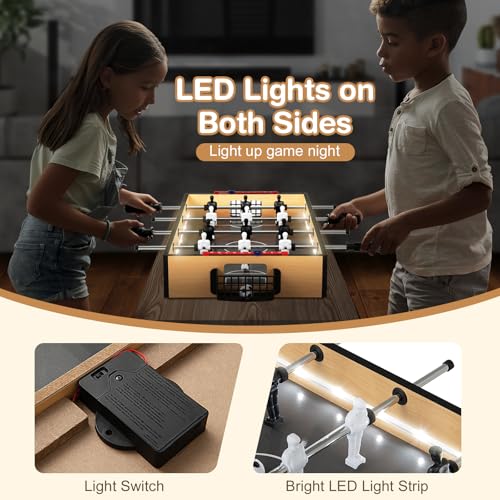 Giantex 20 Inch Foosball Table - Tabletop Football Table w/LED Lights, Realistic Players & 2 Balls, Wooden Soccer Game Table for Kids Adults, Mini Foosball Table for Party, Game Room, Family Night