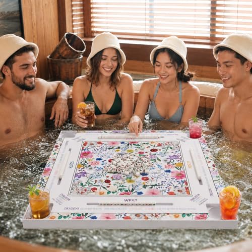 32x32 Inch Large Mahjong Floating Game Table for Pool Swimming Pool and Hot Tub Float Board for Mahjong Card Games Dominoes Poker Adults Pools Game Tray for Summer Beach Indoor Outdoor(Floral) - style: Floral