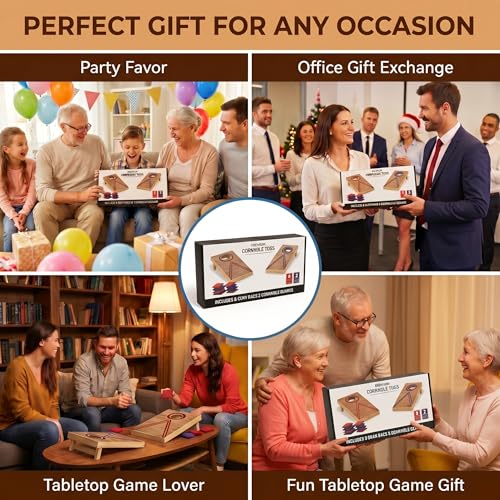 Mini Cornhole Set for Adults, Tabletop Bean Bag Toss Game with 2 Wooden Boards and 8 Bean Bags, 10.12 x 5.71 in Desktop Cornhole Game for Office, Home, Game Night, Party Gift