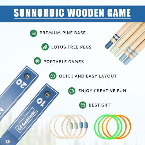 SunNordic Outdoor Ring Toss Game Set, Wooden Lawn Games with Carry Bag | Fun Beach Game for Kids, Adults ＆ Family, Backyard Party Activities, Yard Games - color: Iceberg Blue