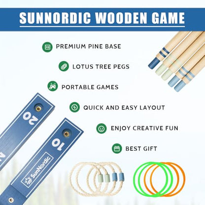 SunNordic Outdoor Ring Toss Game Set, Wooden Lawn Games with Carry Bag | Fun Beach Game for Kids, Adults ＆ Family, Backyard Party Activities, Yard Games - color: Iceberg Blue