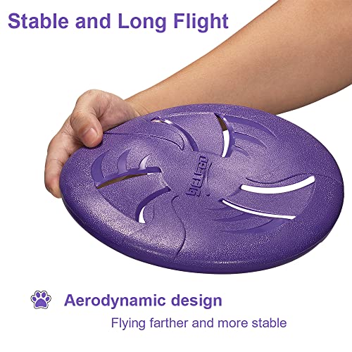 Indestructible Dog Flying Disc, Interactive Dog Flyer Toys, Soft Lightweight Catch and Fetch Toys for Medium Large Dogs, Floats in Water & Safe on Teeth, 9 inch (Large, Purple) - color: Purple, size: Large