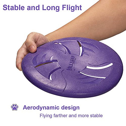Indestructible Dog Flying Disc, Interactive Dog Flyer Toys, Soft Lightweight Catch and Fetch Toys for Medium Large Dogs, Floats in Water & Safe on Teeth, 9 inch (Large, Purple) - color: Purple, size: Large