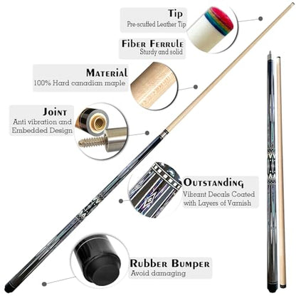 Tai ba cues Pool Cue Stick, 13mm Tip, 58", Hardwood Canadian Maple Professional Billiard Stick 19,20,30 Oz (Selectable)-Blue, Red, Green Pool Cue Stick - color: P01-21 oz + case +2 Accessories