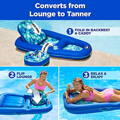 Aqua Campania Ultimate 2-in-1 Pool Float Lounge – Extra Large – Inflatable Pool Floats for Adults with Adjustable Backrest & Cupholder Caddy