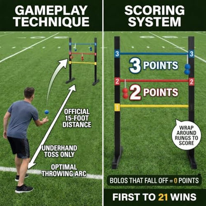 Pro Ladder Toss Indoor Outdoor Game Set for Yard & Lawn Games with 6 Soft Rubber Bolo Balls Heavy Duty Bars Stands & Travel Carrying Case | Game for Family Kids Beach Party Picnic & Adults - style: Ladder Toss Game