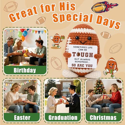 Positive Football Birthday Gifts for Men Coach Players Teen Boy, Get Well Soon Gifts for Football Fans Player Coach Dad Friend Brother Boyfriend, Thinking Of You Handmade Crochet Football's Lover Gift - style: sometimes