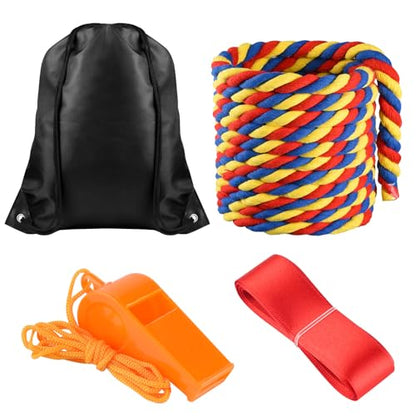NEBURORA 20FT Tug of War Rope for Adults Outdoor Games Field Day Family Reunion Summer Outside Yard Backyard Lawn Camping Picnic Carnival Party Games - color: Red, Yellow and Blue