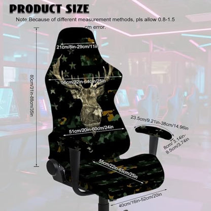 Suobstales Deer American Flag Camo Pattern Computer Game Chair Covers with Armrest Cover Washable Computer Chair Slipcovers Removable Kitchen Chair Covers for Home Kitchen Restaurant - color: Deer American Flag Camo