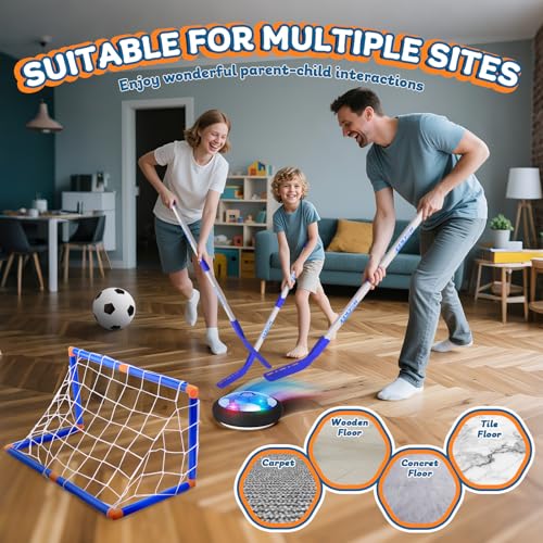 Nazano 3-in-1 Hover Soccer Ball, Kids Toddler Hockey Set with LED Lights,Indoor Outdoor Toys for Kids, Soccer Gift for Boys 6-8 8-12, Birthday,Kids, Boys Girls Age 6, 7, 8, 9, 10, 11, 12 - size: 3-IN-1 HOCKEY SOCCER BALL SET