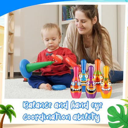 12 Pcs Bowling Set, 10 Soft Pins and 2 Cocout Balls for Kids Toddlers Tropical Hawaiian Luau Summer Birthday Party Games Indoor Outdoor Activities