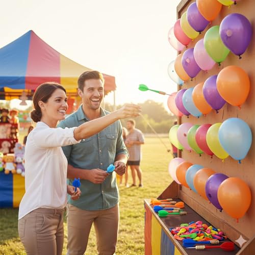LovesTown 1000PCS Carnival Games Darts & Balloons Set, 6inch Circus Decorations Water Balloons with 10PCS Darts for Carnival Party Supplies