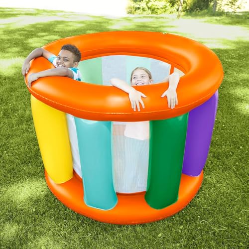HearthSong Roll with It! 2.0 Giant Inflatable Rainbow Land Roller with Mesh Interior for Active Outdoor Play, 67" Outer Diam. x 45" Inner Diam., Holds up to 300 lbs.