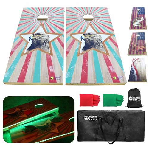LED Cornhole Board Set 4FTx2FT Solid Wood Regulation Size Cornhole Set with LED Lights Includes 8 Cornhole Bags for Adults (Eagle, 4'x2')